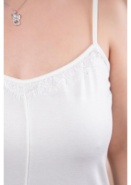 Kadın 112025 Dantelli Ip Askılı Beyaz Bluz fırsatları