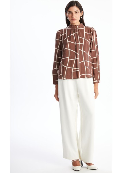 Yeni Sezon Dik Yaka Desenli Oversize Kadın Bluz fiyatları