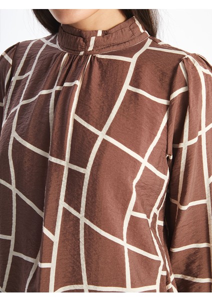 Yeni Sezon Dik Yaka Desenli Oversize Kadın Bluz modelleri