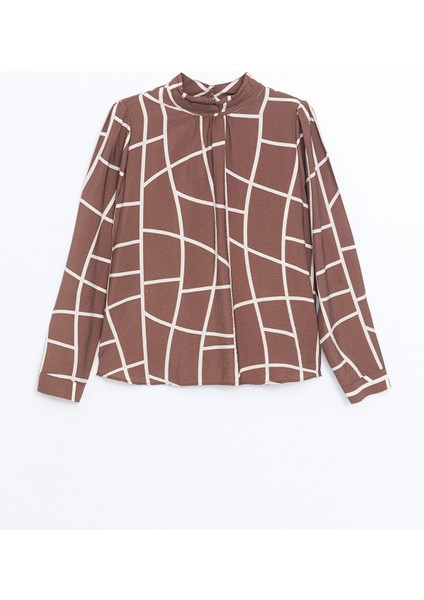 Yeni Sezon Dik Yaka Desenli Oversize Kadın Bluz indirimleri