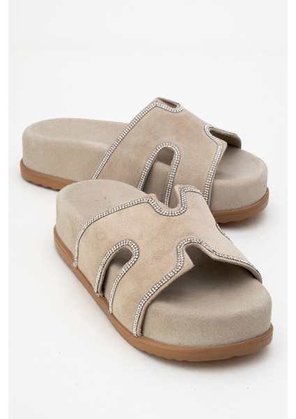 Kadın Kalın Taban Taş Bantlı Terlik Gerçek Süet Deri Zy 8147 Bej fiyatları