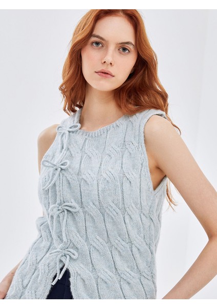 Yeni Sezon Bisiklet Yaka Kendinden Desenli Kadın Triko Yelek