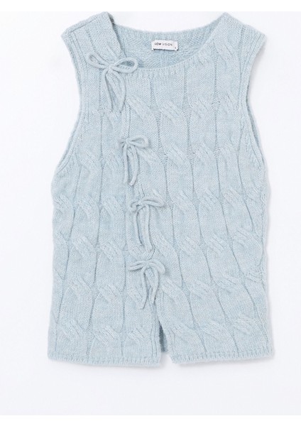 Yeni Sezon Bisiklet Yaka Kendinden Desenli Kadın Triko Yelek indirimleri