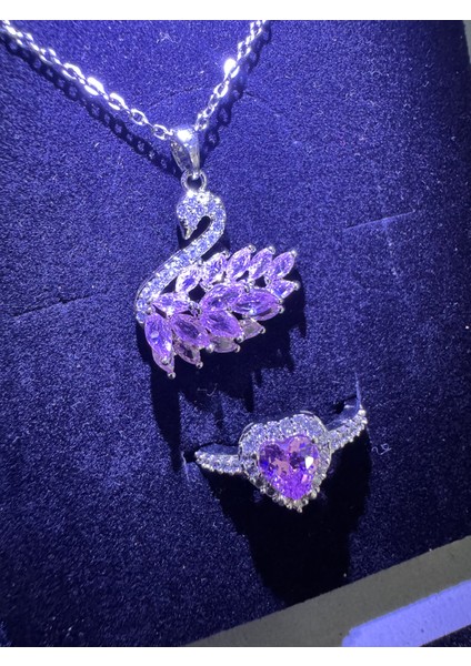 Pembe Kuğu Kolye Yüzük Seti Çelik fırsatları