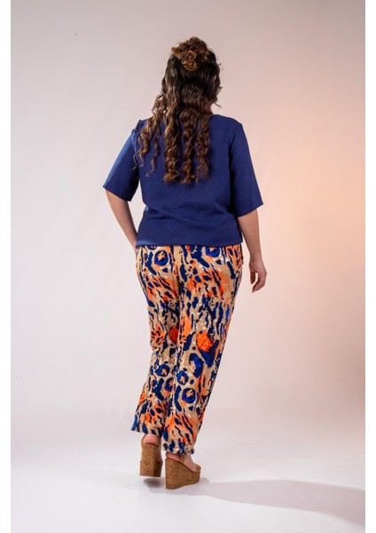 Kadın 333974 Beli Lastikli Boru Paça Lacivert Pantolon