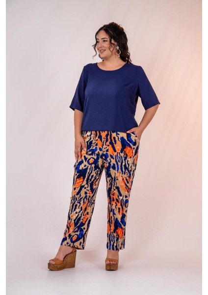 Kadın 333974 Beli Lastikli Boru Paça Lacivert Pantolon