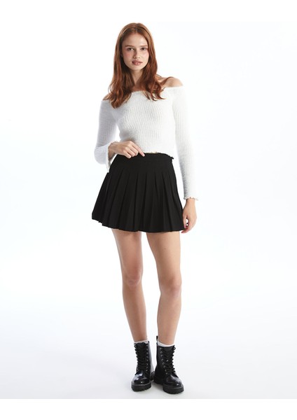 Yeni Sezon Kadın Beli Fermuarlı Düz Pileli Etek