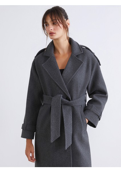 Yeni Sezon Kruvaze Yaka Kadın Kaşe Kaban