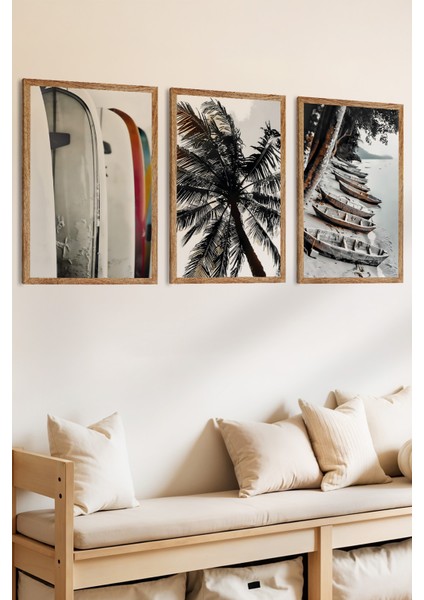 3 Parça Tropikal Anılar Temalı Ahşap Çerçeve Görünümlü Mdf Tablo Seti fiyatları