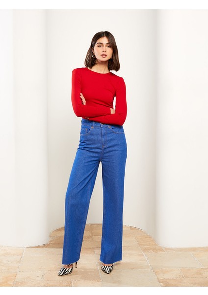 Yeni Sezon Kadın Yüksek Bel Wideleg Düz Jean Pantolon fiyatları