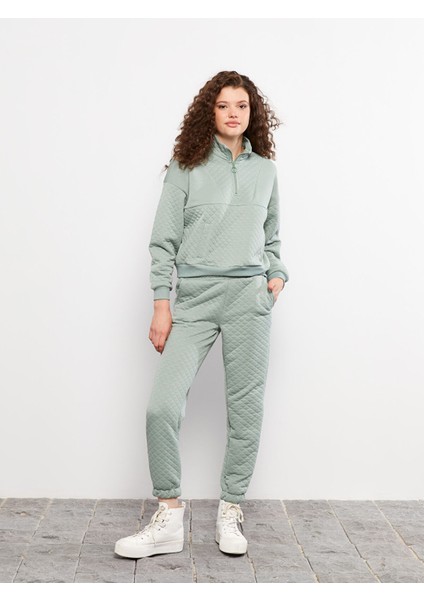 Yeni Sezon Dik Yaka Kapitone Desenli Uzun Kollu Kadın Sweatshirt modelleri