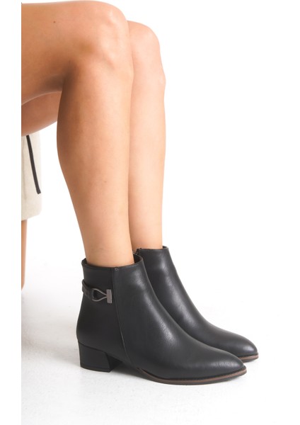 Kadın Alçak Topuk Metal Detaylı Bilek Boy Fermuarlı Bot Bootie modelleri