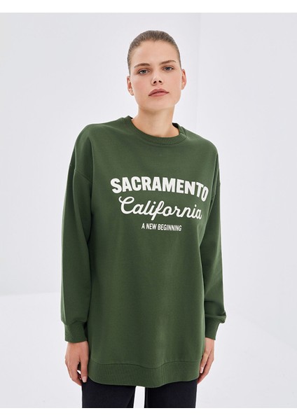 Yeni Sezon Bisiklet Yaka Baskılı Kadın Sweatshirt Tunik