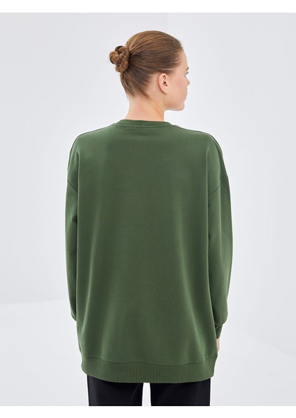 Yeni Sezon Bisiklet Yaka Baskılı Kadın Sweatshirt Tunik fırsatları