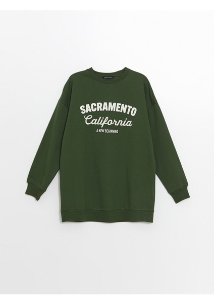 Yeni Sezon Bisiklet Yaka Baskılı Kadın Sweatshirt Tunik indirimleri