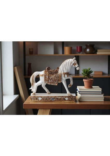 Lüks Nakış Işlemeli At Heykeli Dekoratif Masaüstü Biblo 10 Cm. Ev Ofis Yeni Yıl Hediyesi Vitrin Süsü