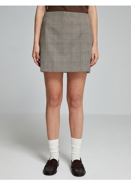 Yeni Sezon Beli Fermuarlı Ekose Kadın Mini Etek fiyatları