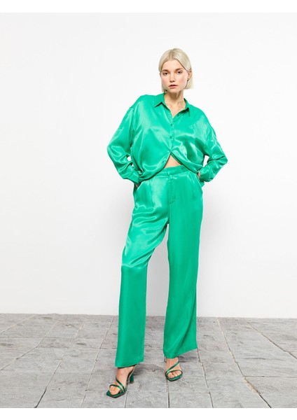 Yeni Sezon Rahat Kalıp Düz Saten Kadın Pantolon