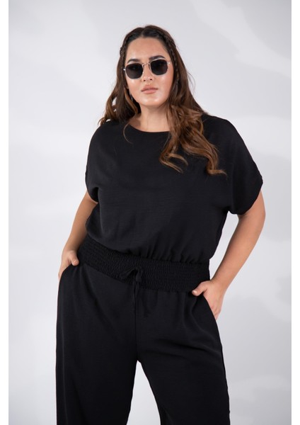 Kadın Büyük Beden 333474 Beli Gipeli Siyah Tulum