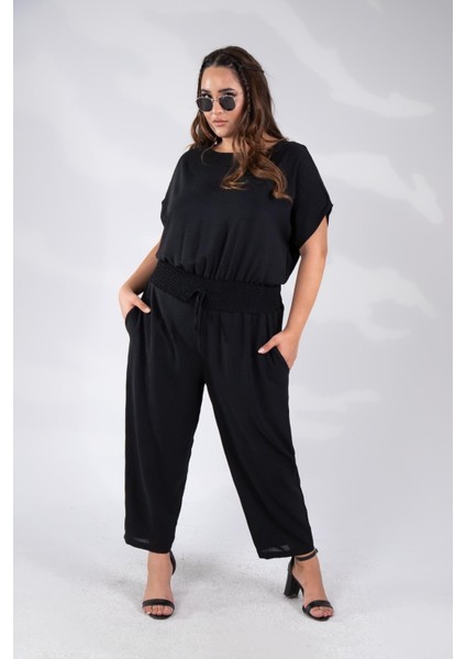 Kadın Büyük Beden 333474 Beli Gipeli Siyah Tulum fırsatları