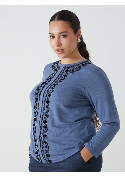 Yeni Sezon Bisiklet Yaka Çiçekli Kadın Bluz