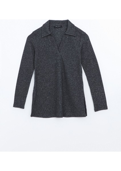 Yeni Sezon Polo Yaka Parlak Görünümlü Kadın Sweatshirt indirimleri