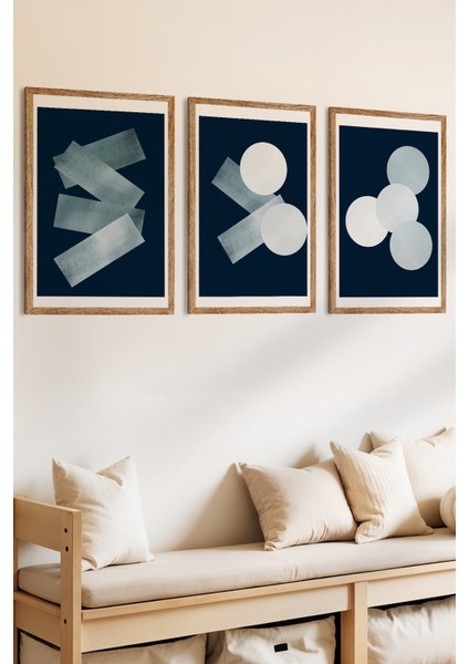 3 Parça Minimalist Soyut Geometri Temalı Ahşap Çerçeve Görünümlü Mdf Tablo Seti fiyatları