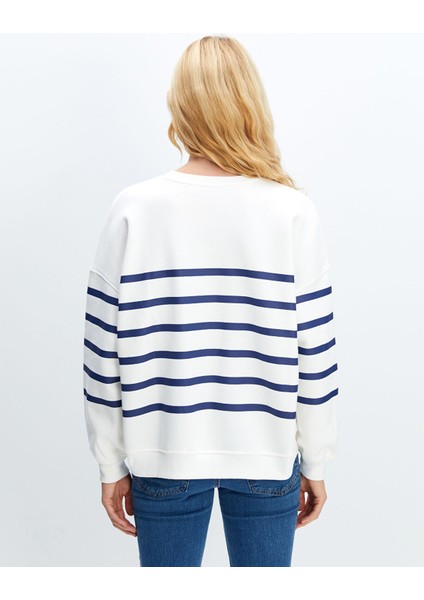 Yeni Sezon Bisiklet Yaka Çizgili Oversize Kadın Kalın Sweatshirt fırsatları