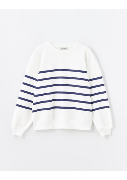 Yeni Sezon Bisiklet Yaka Çizgili Oversize Kadın Kalın Sweatshirt indirimleri