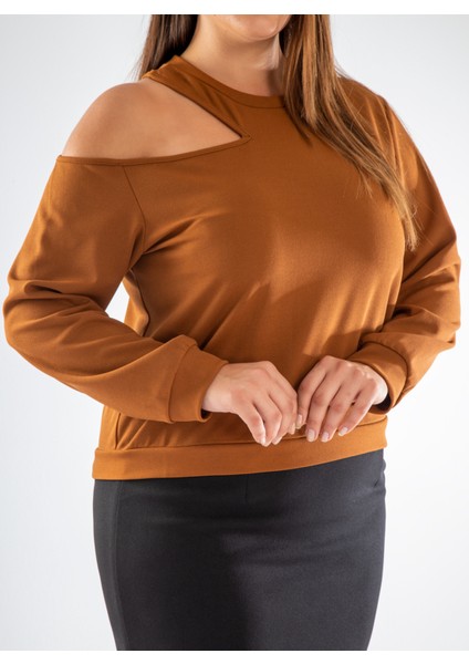 Kadın Büyük Beden Omuz Detaylı Turuncu Bluz