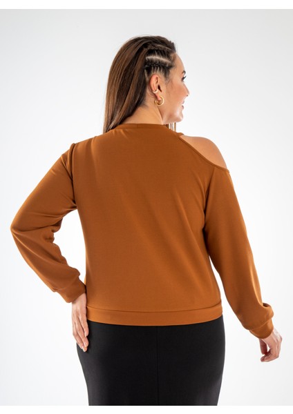 Kadın Büyük Beden Omuz Detaylı Turuncu Bluz modelleri