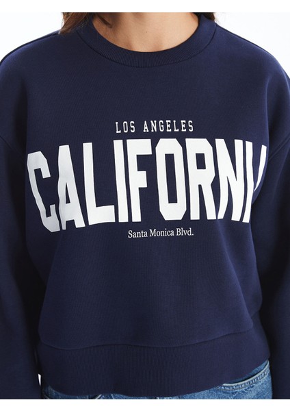 Yeni Sezon Bisiklet Yaka Baskılı Oversize Kadın Kalın Sweatshirt modelleri