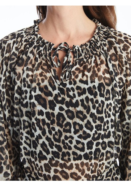 Yeni Sezon Bağlamalı Yaka Leopar Desenli Kadın Bluz modelleri