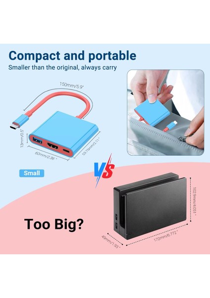 GA93 Switch Type-C To HDMI Adaptör USB Hub 8K60Hz 4K120Hz PD100W Şarj