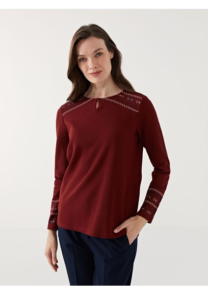 Yeni Sezon Bisiklet Yaka Desenli Kadın Bluz