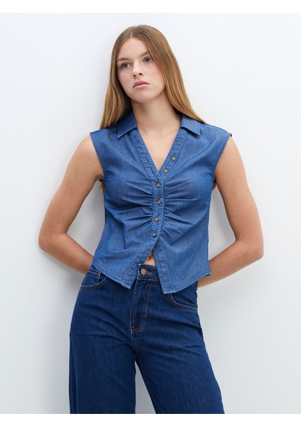 Yeni Sezon Gömlek Yaka Kadın Jean Yelek
