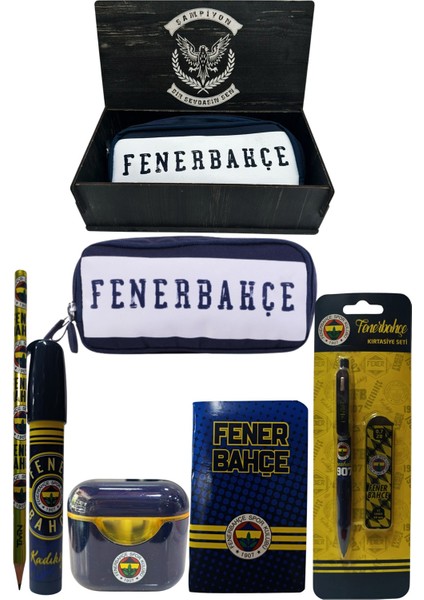 Fenerbahçe Orjinal Lisanslı Lacivert Air Kalemtraş Ahşap Kutulu 6'lı Kırtasiye Seti
