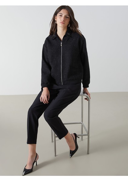 Yeni Sezon Kolej Yaka Parlak Görünümlü Kadın Tüvit Ceket