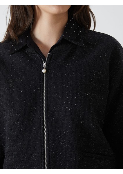 Yeni Sezon Kolej Yaka Parlak Görünümlü Kadın Tüvit Ceket modelleri