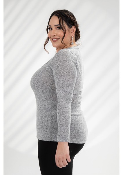 Kadın Büyük Beden Asimetrik Yaka Bluz Gri fiyatları