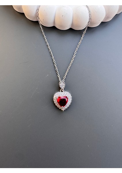 Kırmızı Kalpli Kolye Yüzük Seti Çelik fiyatları