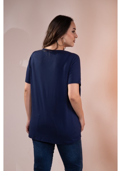 Kadın 210032 Büyük Beden Puantiyeli Ikili Bluz Lacivert-Puantiyeli modelleri