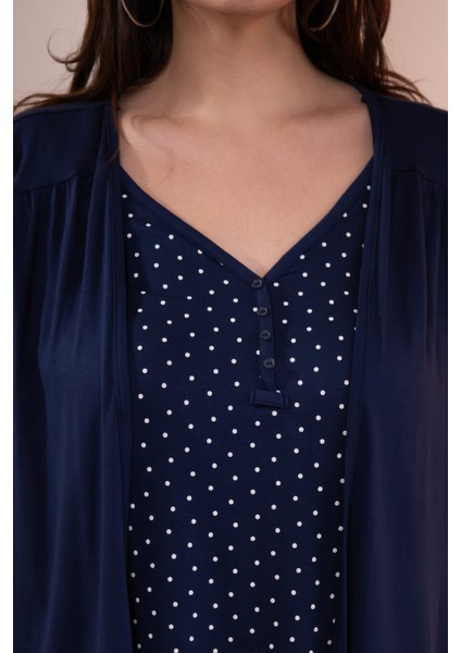 Kadın 210032 Büyük Beden Puantiyeli Ikili Bluz Lacivert-Puantiyeli