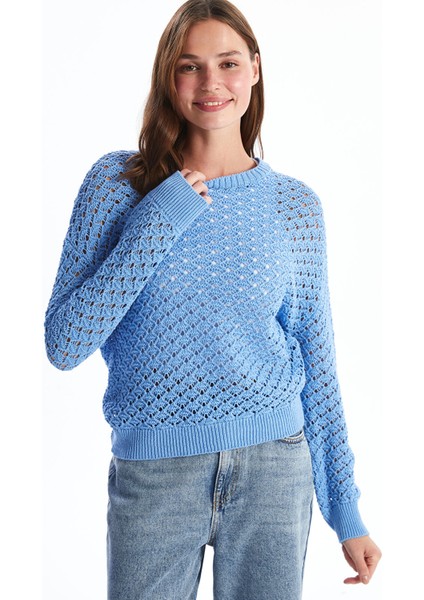 Yeni Sezon Bisiklet Yaka Ajurlu Uzun Kollu Oversize Kadın Triko Kazak