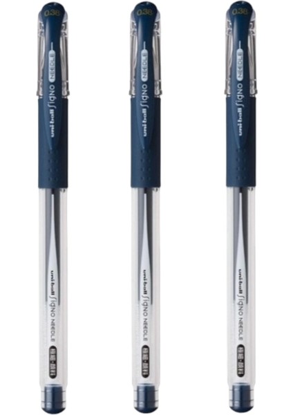 Uniball Signo Needle ( 0.38 ) Iğne Uçlu Jel Kalem Mavi Siyah ( Üç Adet )