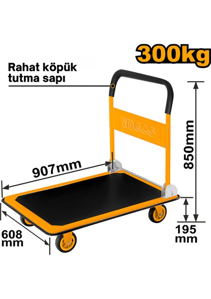 Ingco HPHT13002 300KG Katlanabilir Paket Taşıma Arabası/el Arabası fiyatları