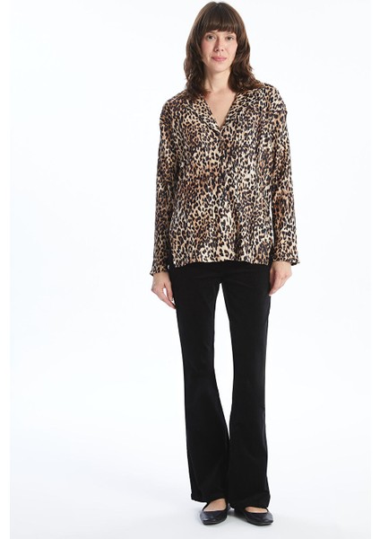 Yeni Sezon Gömlek Yaka Leopar Desenli Kadın Bluz fiyatları