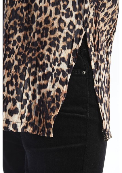 Yeni Sezon Gömlek Yaka Leopar Desenli Kadın Bluz modelleri