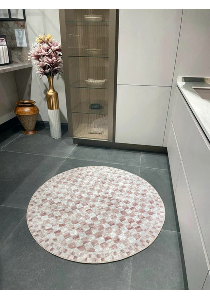 Bej Renk Mackenzie Stili Damalı Lateks Taban Mutfak Halı - Yuvarlak fırsatları