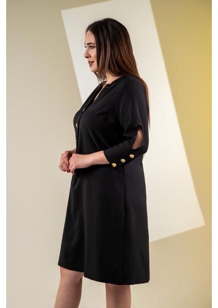 Kadın 3330450 Büyük Beden Kol Detaylı Siyah Elbise fiyatları